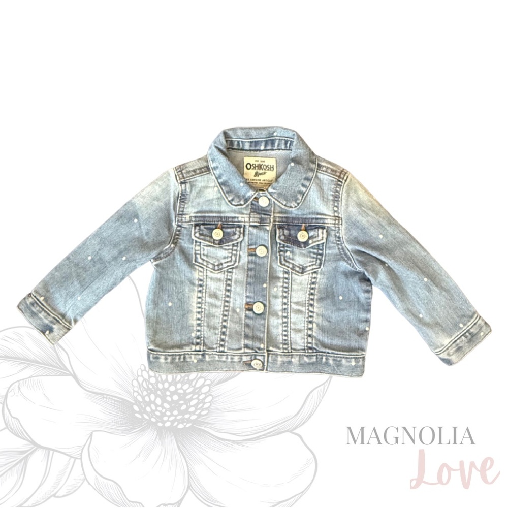 💙 OshKosh B'gosh Light Blue Denim White Polka Dot Baby Kids Jacket 18M